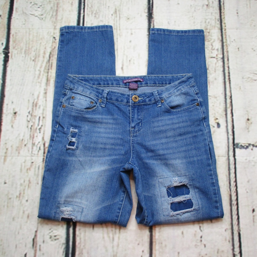 Elite Juniors Destroyed Distressed Boyfriend Jeans - Picture 2 of 6